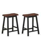NNECW Saddle Seat Stools Set of 2 Wood Vintage Counter Height Chairs-Brown