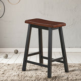 NNECW Saddle Seat Stools Set of 2 Wood Vintage Counter Height Chairs-Brown
