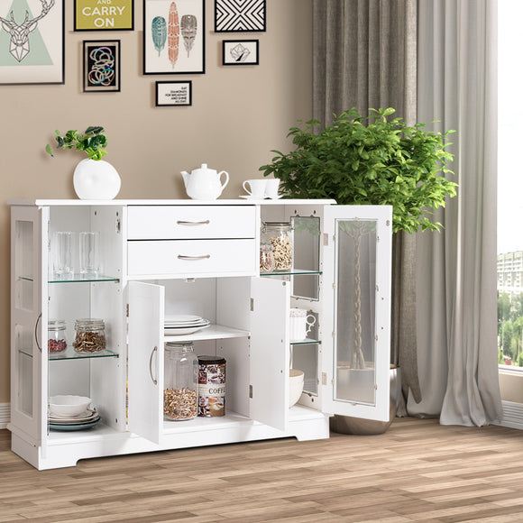 NNECW Buffet Sideboard with 2 Drawers & 3 Cabinets for Kitchen & Living Room-White