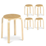 NNECW Set of 4 Stackable Wooden Stools for Living Room &amp; Dining Room-Natural