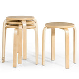 NNECW Set of 4 Stackable Wooden Stools for Living Room &amp; Dining Room-Natural