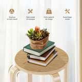 NNECW Set of 4 Stackable Wooden Stools for Living Room &amp; Dining Room-Natural
