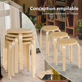 NNECW Set of 4 Stackable Wooden Stools for Living Room &amp; Dining Room-Natural
