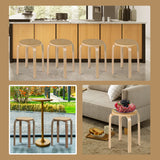 NNECW Set of 4 Stackable Wooden Stools for Living Room &amp; Dining Room-Natural