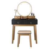NNECW Dressing Table Stool Set with Makeup Mirror for Bedroom-Black