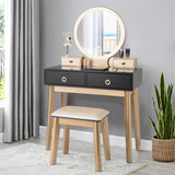 NNECW Dressing Table Stool Set with Makeup Mirror for Bedroom-Black