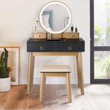 NNECW Dressing Table Stool Set with Makeup Mirror for Bedroom-Black