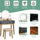 NNECW Dressing Table Stool Set with Makeup Mirror for Bedroom-Black