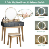 NNECW Dressing Table Stool Set with Makeup Mirror for Bedroom-Black