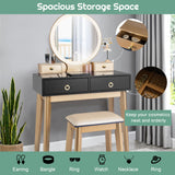 NNECW Dressing Table Stool Set with Makeup Mirror for Bedroom-Black