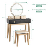NNECW Dressing Table Stool Set with Makeup Mirror for Bedroom-Black