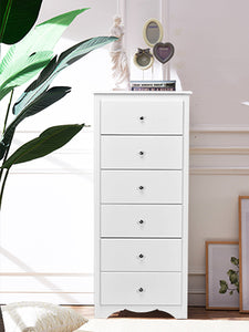 NNECW 6 Drawer Chest with Mental Knobs for Living Room-White