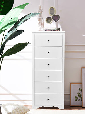 NNECW 6 Drawer Chest with Mental Knobs for Living Room-White