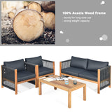 NNECW 4 Pieces Acacia Wood Patio Conversation Set with Armrest