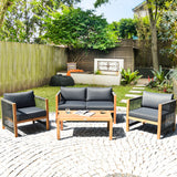 NNECW 4 Pieces Acacia Wood Patio Conversation Set with Armrest