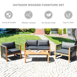 NNECW 4 Pieces Acacia Wood Patio Conversation Set with Armrest