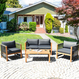NNECW 4 Pieces Acacia Wood Patio Conversation Set with Armrest