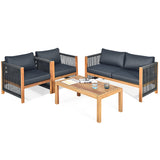 NNECW 4 Pieces Acacia Wood Patio Conversation Set with Armrest