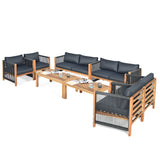 NNECW 4 Pieces Acacia Wood Patio Conversation Set with Armrest