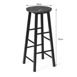 NNECW Set of 2 Faux Marble Bar Stools with Footrest and Anti-slip Foot Pad-Black