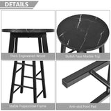 NNECW Set of 2 Faux Marble Bar Stools with Footrest and Anti-slip Foot Pad-Black