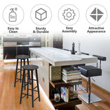 NNECW Set of 2 Faux Marble Bar Stools with Footrest and Anti-slip Foot Pad-Black