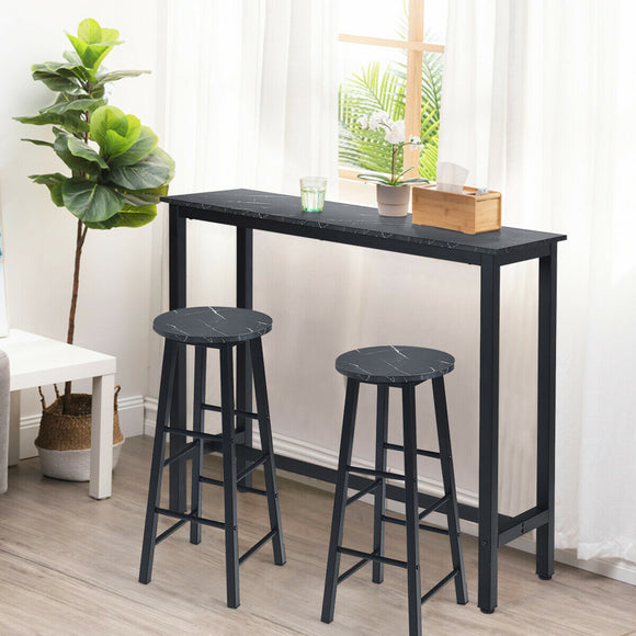 NNECW Set of 2 Faux Marble Bar Stools with Footrest and Anti-slip Foot Pad-Black
