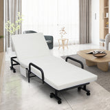 NNECW Folding Single Guest Bed with Mattress &amp; Metal Frame-White
