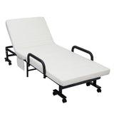 NNECW Folding Single Guest Bed with Mattress &amp; Metal Frame-White
