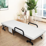 NNECW Folding Single Guest Bed with Mattress &amp; Metal Frame-White