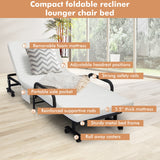 NNECW Folding Single Guest Bed with Mattress &amp; Metal Frame-White