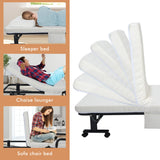 NNECW Folding Single Guest Bed with Mattress &amp; Metal Frame-White