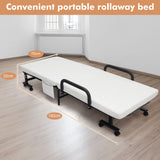 NNECW Folding Single Guest Bed with Mattress &amp; Metal Frame-White