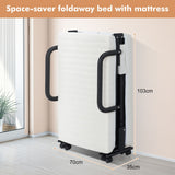 NNECW Folding Single Guest Bed with Mattress &amp; Metal Frame-White