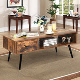 NNECW Mid-Century Modern Coffee Table with 1 Drawer & Storage Shelf
