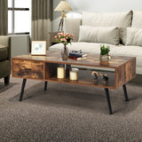 NNECW Mid-Century Modern Coffee Table with 1 Drawer & Storage Shelf