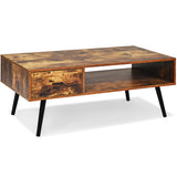 NNECW Mid-Century Modern Coffee Table with 1 Drawer & Storage Shelf