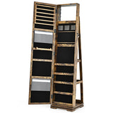 NNECW Full Length Mirrored Jewellery Cabinet Rotates 360° with Open Display Shelves-Coffee