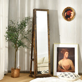 NNECW Full Length Mirrored Jewellery Cabinet Rotates 360° with Open Display Shelves-Coffee