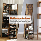 NNECW Full Length Mirrored Jewellery Cabinet Rotates 360° with Open Display Shelves-Coffee
