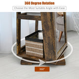NNECW Full Length Mirrored Jewellery Cabinet Rotates 360° with Open Display Shelves-Coffee