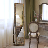 NNECW Full Length Mirrored Jewellery Cabinet Rotates 360° with Open Display Shelves-Coffee