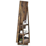 NNECW Full Length Mirrored Jewellery Cabinet Rotates 360° with Open Display Shelves-Coffee