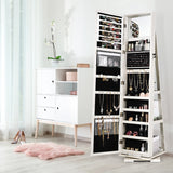 NNECW Full Length Mirrored Jewellery Cabinet Rotates 360° with Open Display Shelves-White