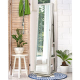 NNECW Full Length Mirrored Jewellery Cabinet Rotates 360° with Open Display Shelves-White