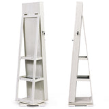 NNECW Full Length Mirrored Jewellery Cabinet Rotates 360° with Open Display Shelves-White