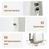 NNECW Full Length Mirrored Jewellery Cabinet Rotates 360° with Open Display Shelves-White