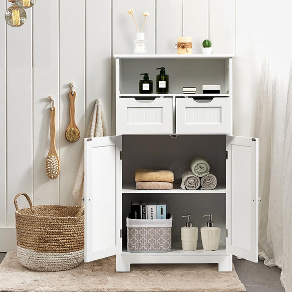 NNECW Bathroom Floor Cabinet with Open Shelf & 2 Drawers-White