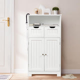NNECW Bathroom Floor Cabinet with Open Shelf &amp; 2 Drawers-White