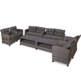 NNECW 4 Piece Patio Wicker Furniture Set with Glass Coffee Table and Removable Cushions-Grey